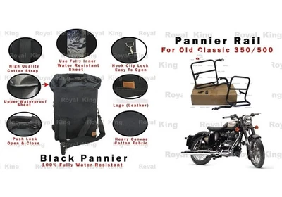 Sacoche et support militaires noirs pour Royal Enfield Old Classic 350 et 500 - Photo 1/4