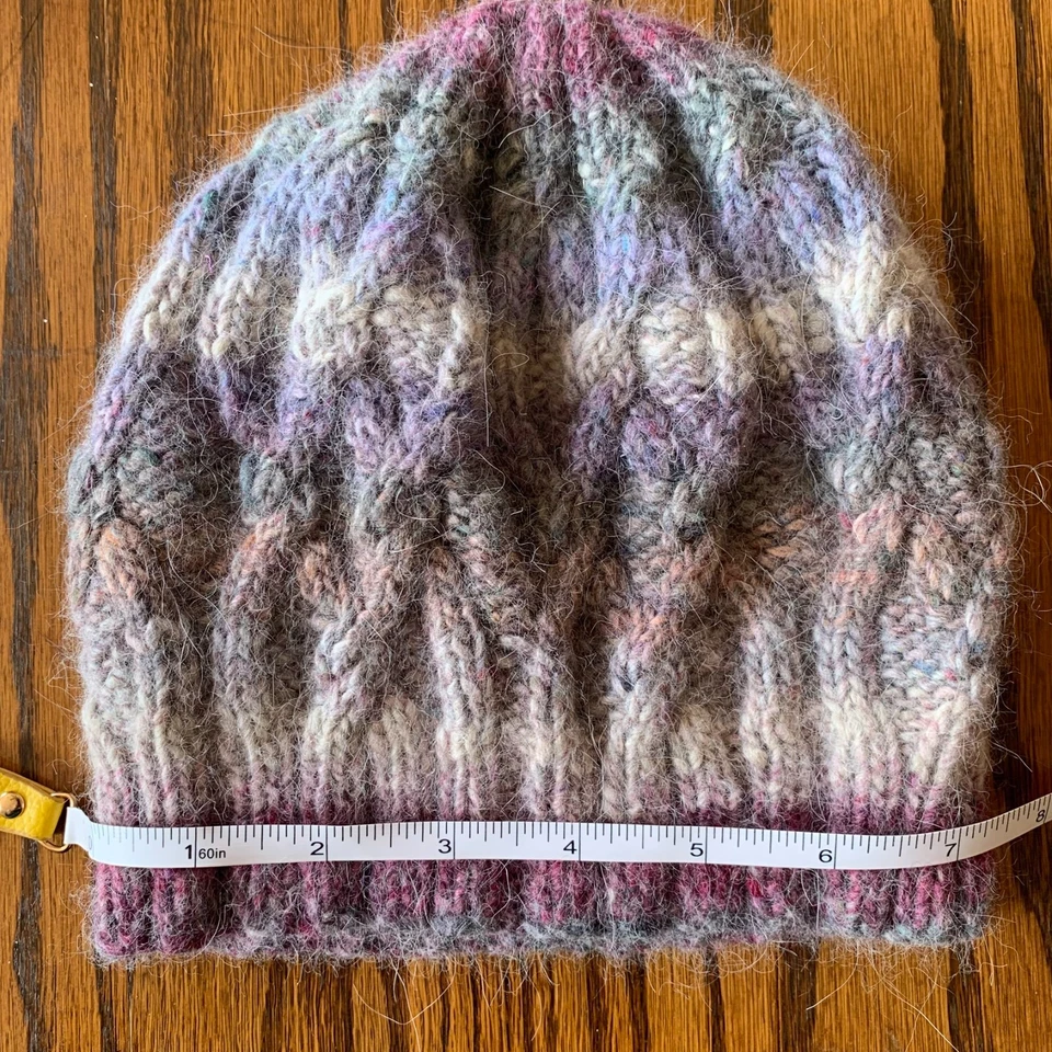 Sombrero Tejido Cable Hecho con Noro Okunoshima Lana Seda Angora Mohair Colores Ombre Foto 3 de 4