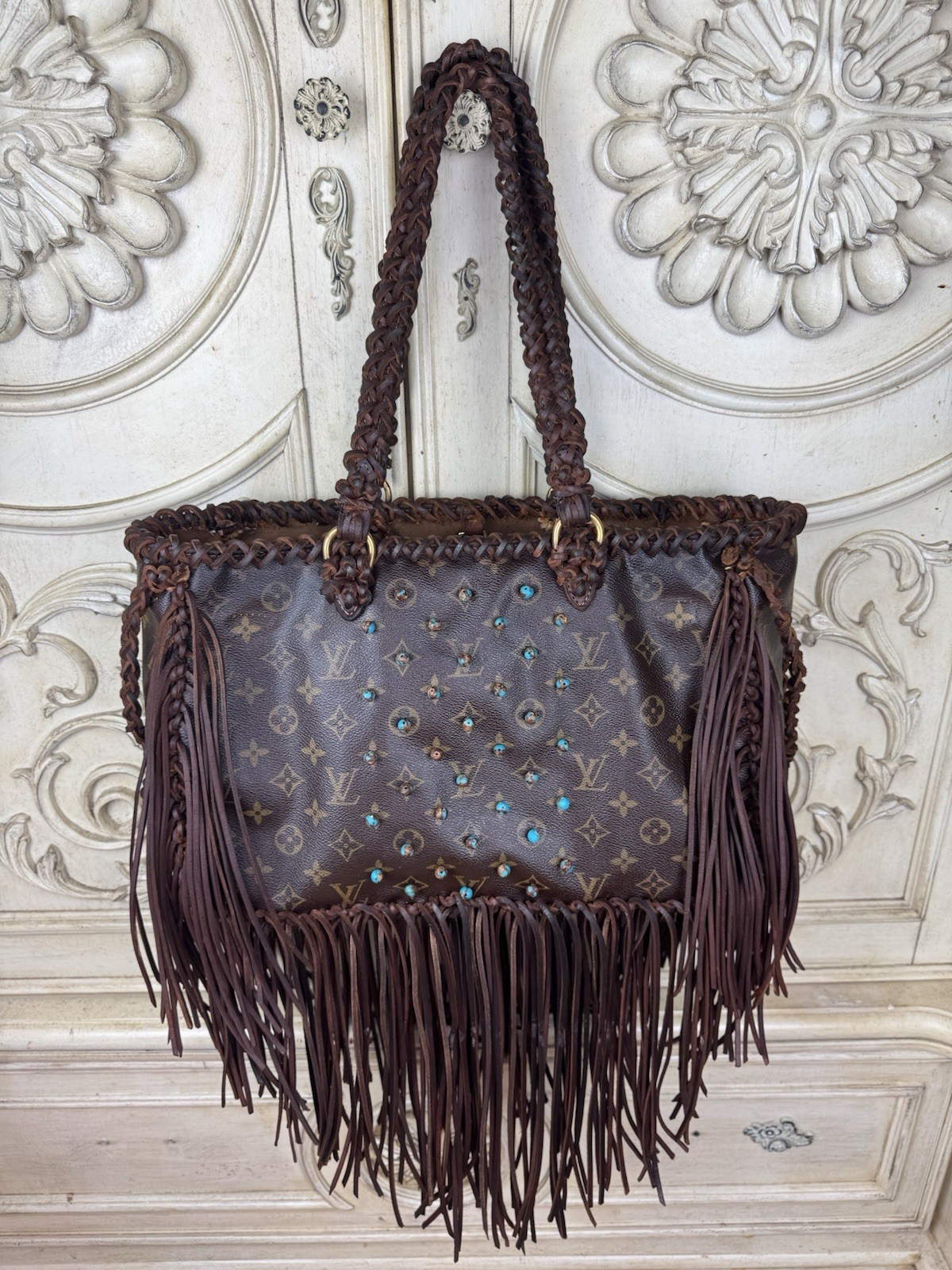 Vintage Boho Louis Vuitton Leather Fringe Tote Bag
