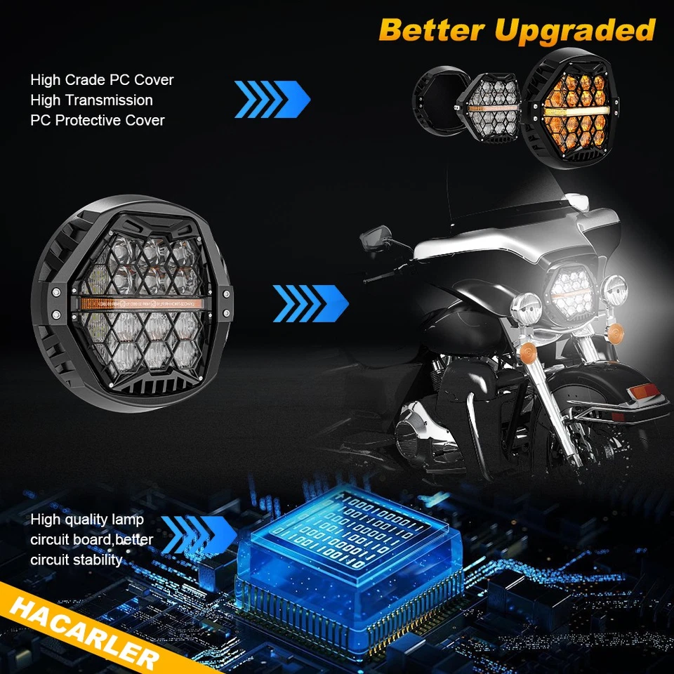  Faro LED de motocicleta de 7 pulgadas con DRL ámbar para Harley Electra Glide Classic Foto 3 de 4