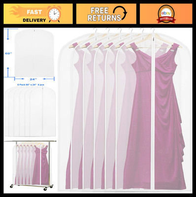 60-Inch Clear Garment Bags with Zipper - 6 Pack for Suits, Dresses, Costumes, Un
