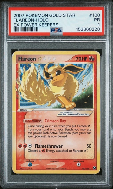 2007 POKEMON EX POWER KEEPERS GOLD STAR #100 FLAREON-HOLO PSA 1