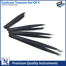 INSTUMAX Tweezers Set 4-Piece Professional Stainless Eyebrow Hair Pluckers Case