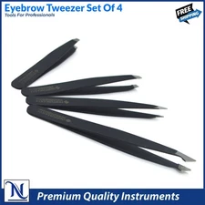 INSTUMAX Tweezers Set 4-Piece Professional Stainless Eyebrow Hair Pluckers +Case