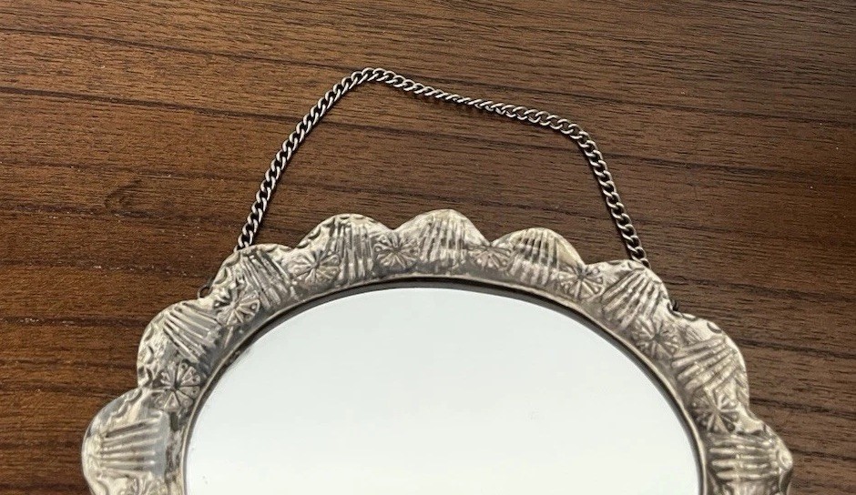 Vintage 900 Silver Oval Mirror Turkish Wedding Small Hanging