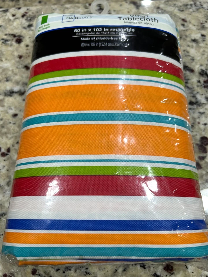 Mantel de vinilo PEVA rectangular Mainstays 60X102 rayas multicolores - NUEVO Foto 2 de 4