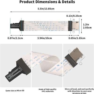 Micro SD to Micro SD Card Extension Cable Adapter Flexible Extender Compatibl...