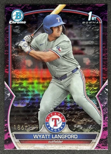 2023 Bowman Draft Chrome WYATT LANGFORD 1st /199 Fuchsia Lunar Texas Rangers