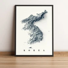 North and South Koreas Map, North and South Koreas 2D Relief Map - 2D Flat