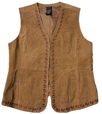Outbrook Vintage Womens Leather Suede Vest Floral Embroidery L Western Cowgirl