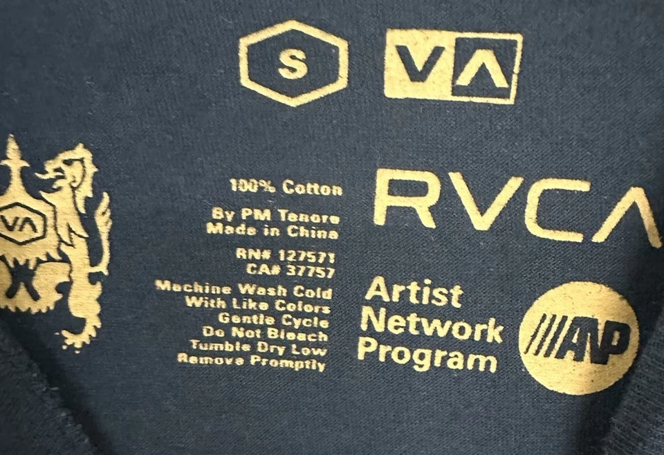 Camiseta Rvca Juvenil Negra Azul Talla Niños Pequeña Nueva Con Etiquetas Foto 3 de 4