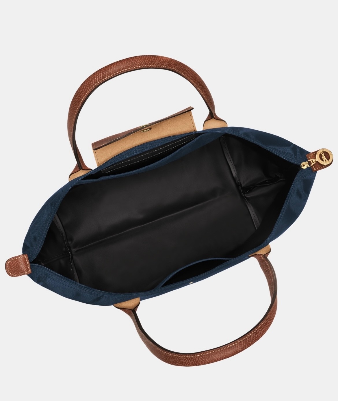 New Longchamp Le Pliage Navy blue Top Handle Large L Tote Bag Leather Trim image 5