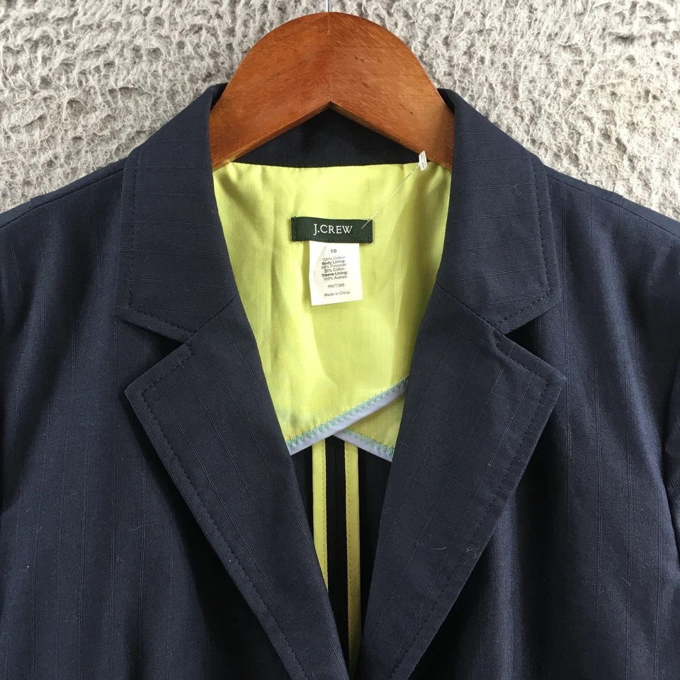 J.Crew Blazer Jacket Women 10 Blue Cotton Long Sleeve Button Front Pocket Casual - Image 4 of 4