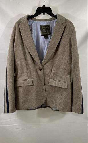 Ariat Women's Brown Herringbone Wool Equestrian Blazer Stripe Horse Bit Sz L