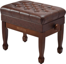 Adjustable Piano Bench with Storage, Solid Wood  PU Leather Cushion