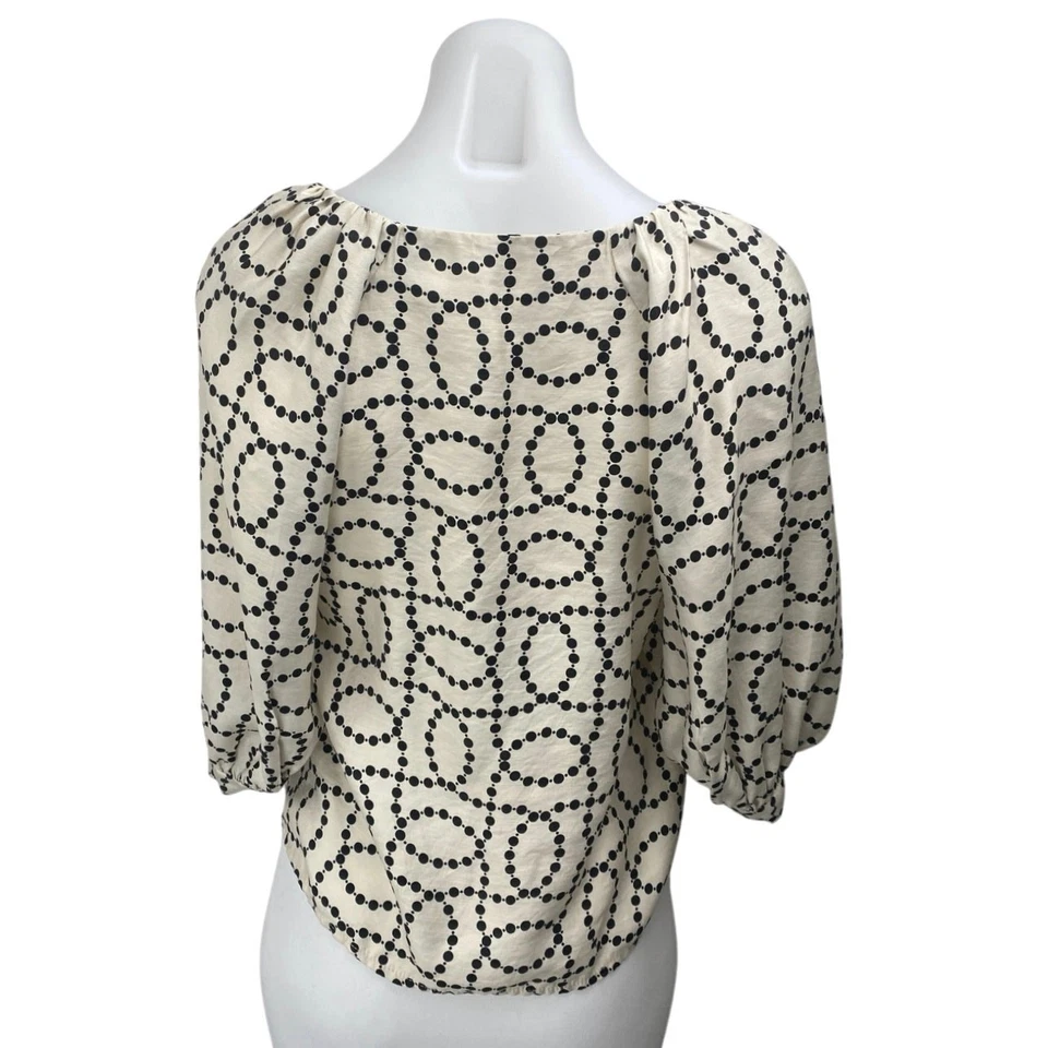 H&M Cream White Silky Satin Puff Sleeve V-Neck Button Up Blouse Shirt Top Sz XXS - Image 2 of 4