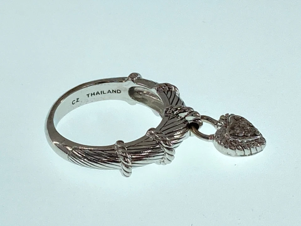 Judith Ripka Dangling Heart Charm CZ Stones Sterling Silver Fidget Ring Size 7 - Image 4 of 4