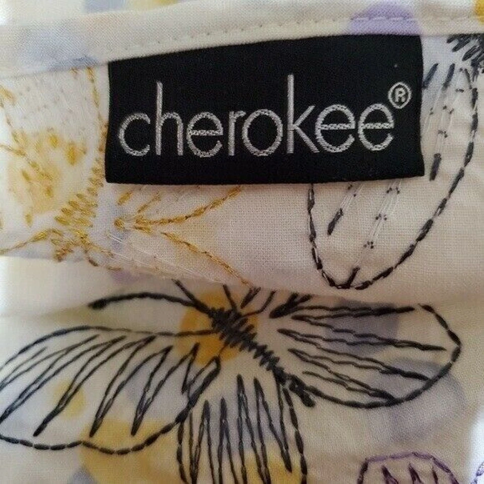 Cherokee Scrub Top Womens Medium Butterfly Print Short Sleeve Medical Wear - Image 4 of 4