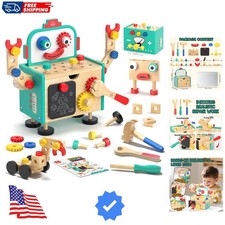 Kids Tool Set, Wooden Mini Toddler Tool Bench with Blackboard, Robot Construc...