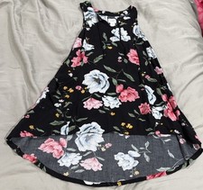 Black Floral Girls Dress With Front Pockets