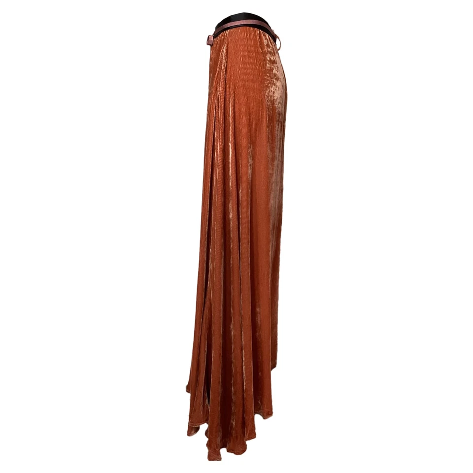 Ann Demeulemeester Ribbed Maxi Skirt With Tasseled Ribbon Belt In Brown Size 34 - Image 2 of 4