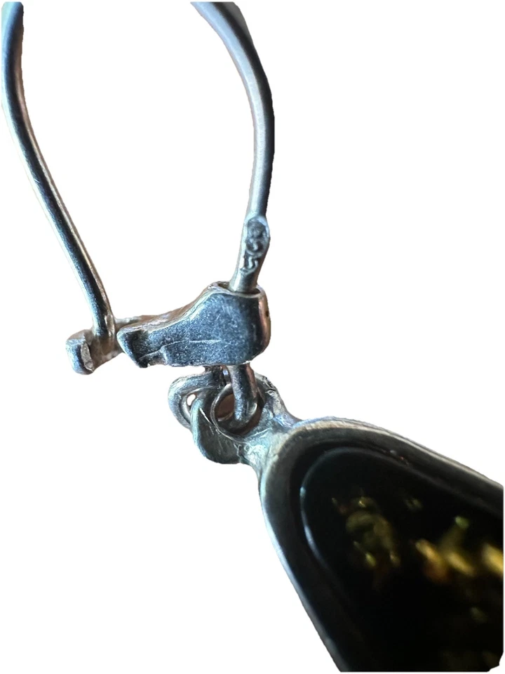 925 Sterling Silver Baltic Amber Teardrop Dangle Earrings5.28g Leverback Natural - Image 4 of 4