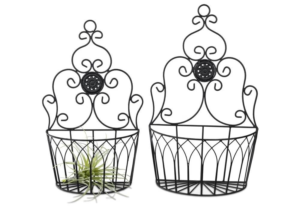 2er Set Wanddeko Körbe HYDE PARK oval H. 49 + 54cm schwarz silber Formano WA