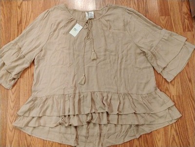 Forgotten Grace Women's Tan Ruffled With Tassles Blouse NWT Size 3XL