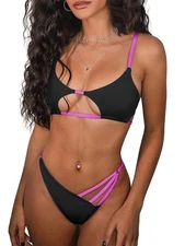 ZAFUL Women's Sexy Cutout Bikini Thong Bikini Set Tie Back Two Piece Swimsuit XL