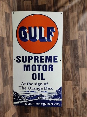 Porcelain Gulf Supreme Motor Oil Enamel Metal Sign Plate Size 36'' x 19'' Inches