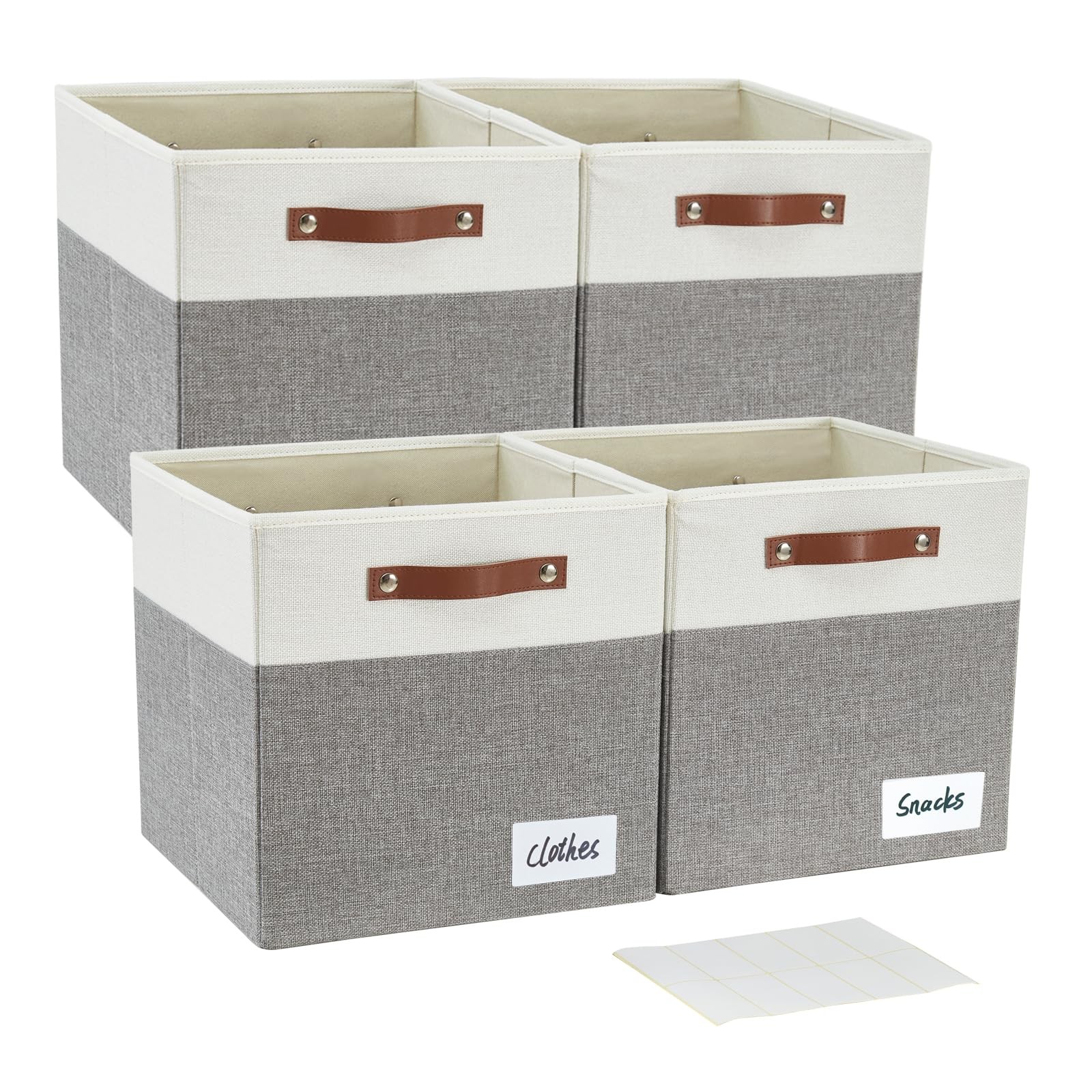 Collapsible Fabric Storage Cube Bins with 2 Reinforced PU Handles, Foldable S...