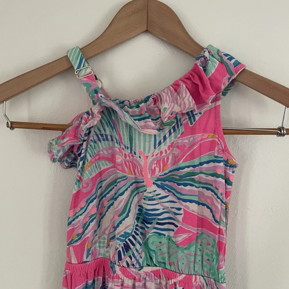 Lilly Pulitzer Octavia Maxi Dress Girls Size S (4-5) Shoulder Ruffle Raz Berry - Image 2 of 4