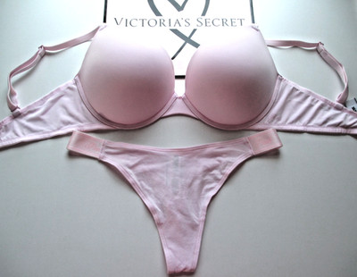 VICTORIA'S SECRET PINK Super Push-Up Bra & Panty Set Pink Tulip 36C 36D 38C 38D