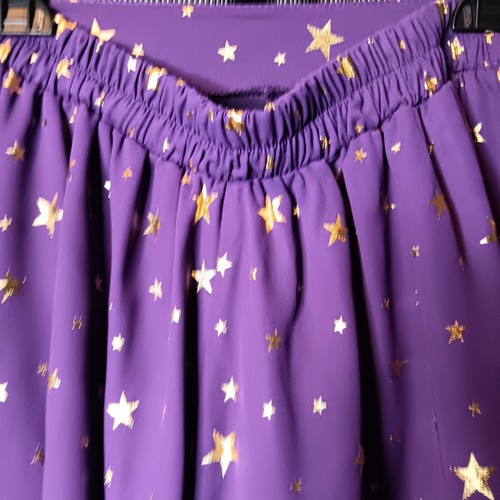 NWT Cosmic Adrienne Mini Skort Skirt Shorts Purple Gold Stars Festival Sz L - Picture 5 of 8