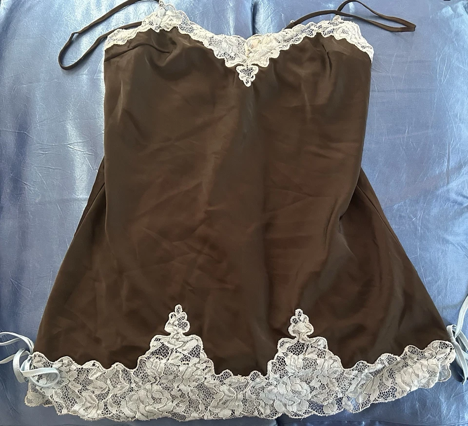 Betsey Johnson x F21 черный атласный синий кружева скольжения платье размер M Y2K стиль редкая трудно найти - Изображение 2 из 4