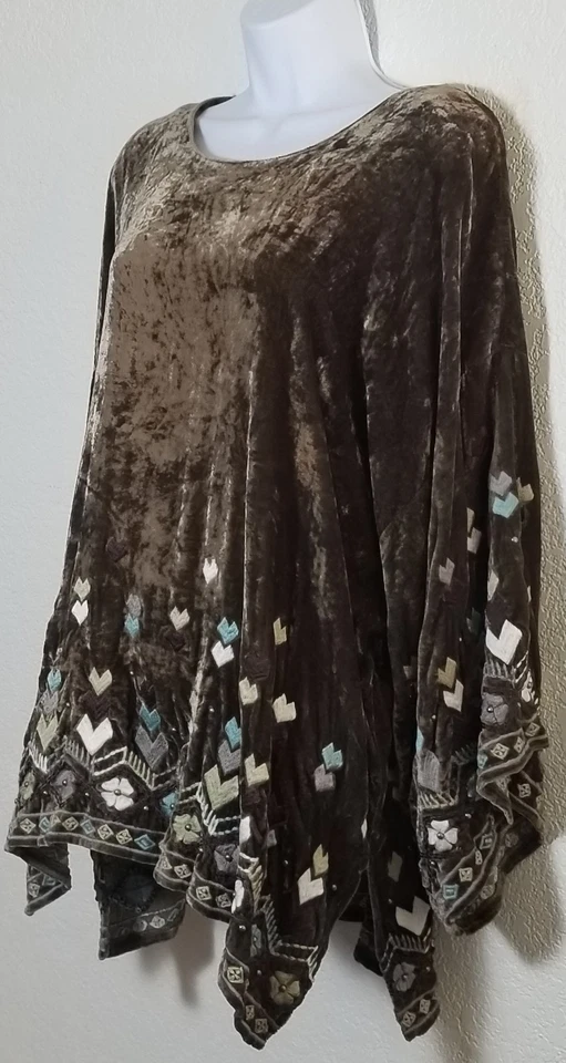 TOP ANDADOR FEMININO DUPLO D RANCHWEAR VELUDO CHUVA ~ BOHO ~ NOVO sem TAGS ~ CHICÓRIA - Imagem 3 de 4