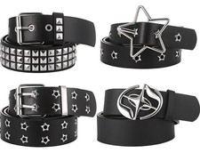 4 PCS Black Studded Belt Faux Leather Gothic Punk Rock Grommet Metal Pyramid