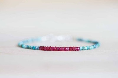 Ruby & Turquoise gemstones beads 925 sterling silver Bracelet jewelry gift her