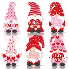 Tradder 6 Pcs Valentines Day Decor Gnome Table Wooden Sign Decorations Red Pi...