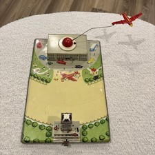 Vintage Joustra Airport Tin Litho Metal Toy with Looping Plane France 1950s