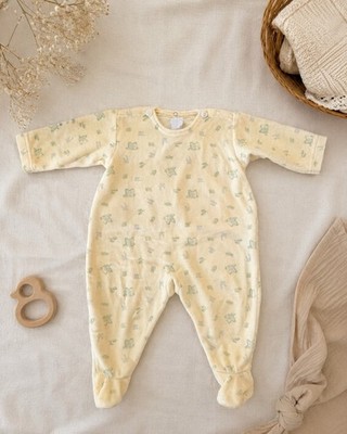 Petit Bateau Baby Footed Sleeper Pajamas Yellow Green Print Velour Infant