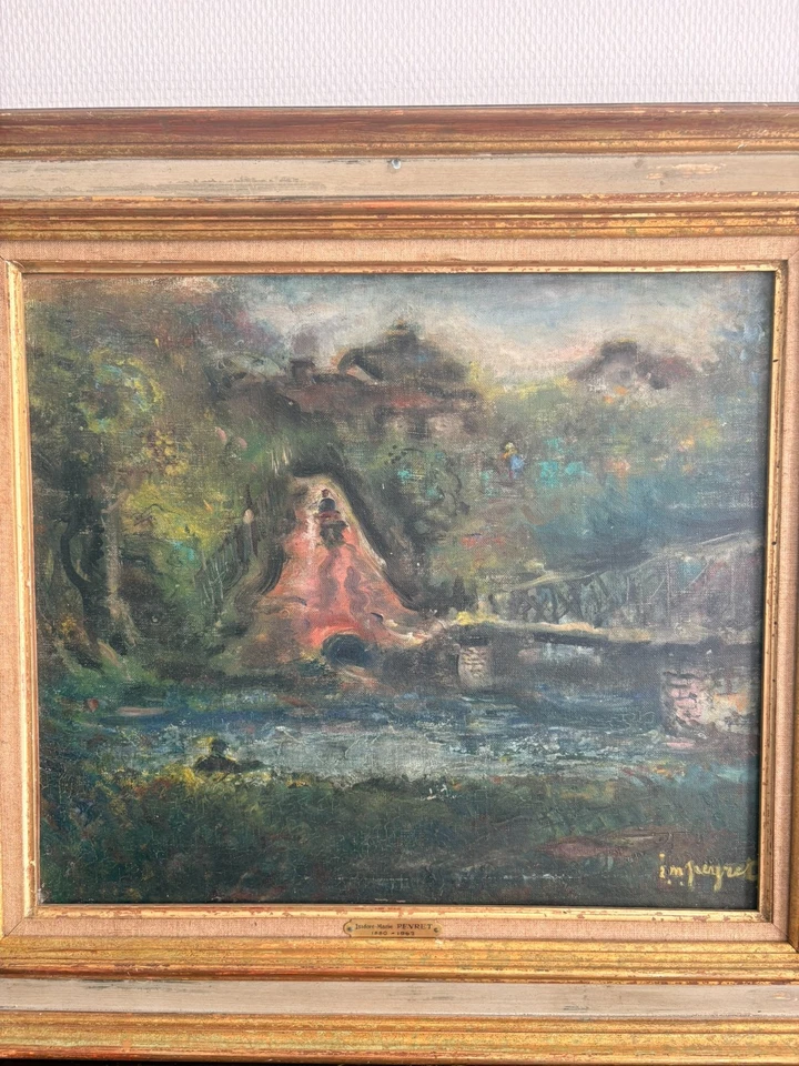 Peinture Tableau Huile Toile Paysage Moulin Eau Rivière Isidore-Marie Peyret - Photo 2/4