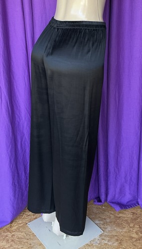 Vintage R&M RICHARDS Black Satin Acetate/Rayon Wide-Leg Pants Size 10 - Picture 6 of 9