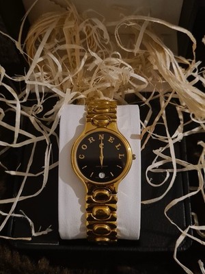 Exklusive Cornell Damenuhr   18K Vergoldet   Schwarzes Design