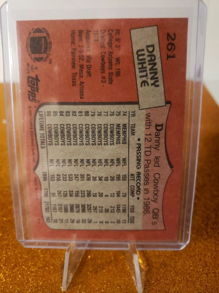 1987 Topps Football Danny White #261 Dallas Cowboys 🌟 ⭐ 🌠 🔥  - Image 2 of 2