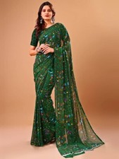 NEW Designer Bollywood Green Saree Party Wear Indian Pakistani Wedding Sari