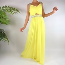 Vintage Y2K Pastel Yellow Fairycore Embellished Chiffon Maxi Prom Dress / Sz: 3