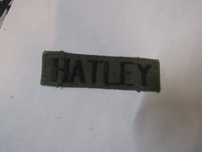 MILITARY PATCH NAME TAPE SEW ON OD GREEN COMBAT USED WITH HATLEY