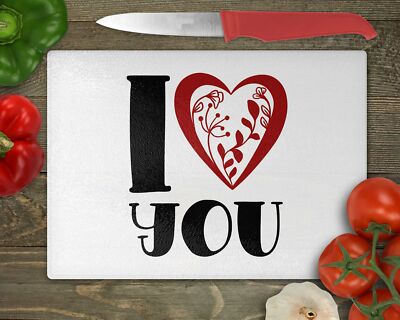 I Love You - Glas Schneidebrett, Arbeitsplattenschoner - Küche, Liebe, Valentinstag