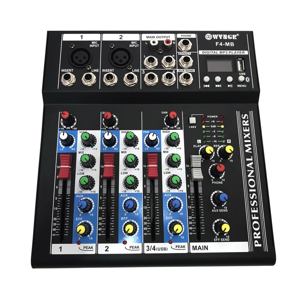 MIXER DJ 4 CH BLUETOOTH LETTORE MP3 AUDIO KARAOKE MIC USB PIANOBAR PROFESSIONALE